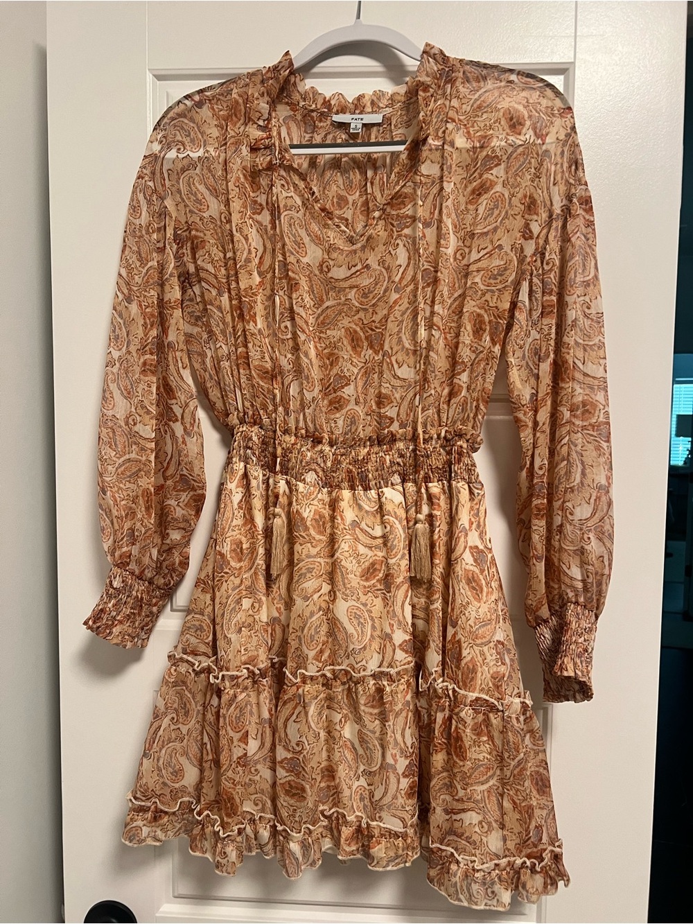 Fate Paisley Tiered Long Sleeve Dress